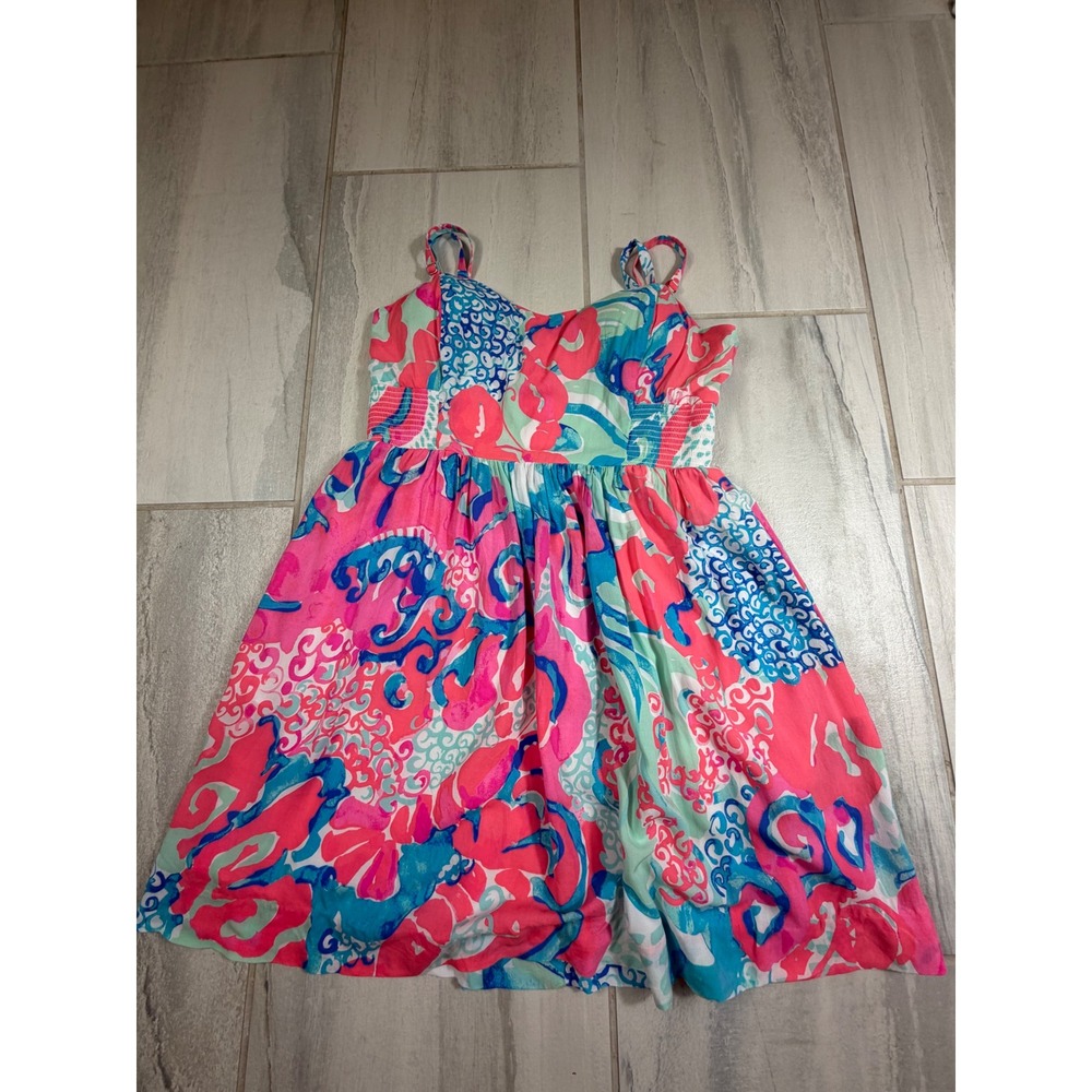 Lilly Pulitzer Pink Blue Floral Rayon Fit and Flare Mini Dress Size 6